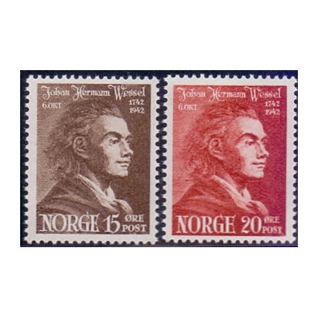 Norge. 1942, Johan Herman Wessels. AFA nr. 286-87 **  st. stemplet postfrisk