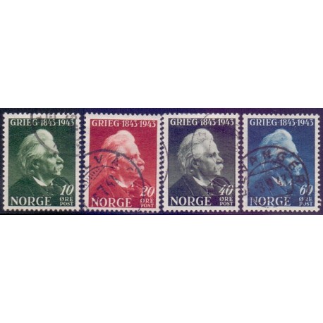 Norge. 1943, Edv. Greigs fødsel. AFA nr. 293-96 ** st. stemplet postfrisk