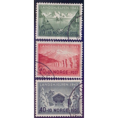 Norge. 1943, Landshjælp I. AFA nr. 298-300 ** st. stemplet postfrisk FDC
