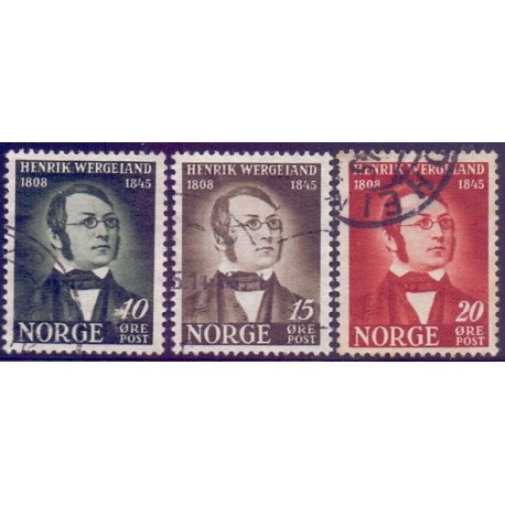 Norge. 1945, Henrik Wergelands død. AFA nr. 318-20**. stemplet postfrisk FDC