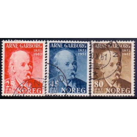 Norge. 1951. Arne Garborgs fødsel. AFA nr. 367-69 ** stemplet postfrisk FDC