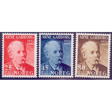 Norge. 1951. Arne Garborgs fødsel. AFA nr. 367-69 ** stemplet postfrisk FDC