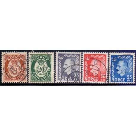 Norge. 1951-52. Farveændringer. AFA nr. 384-88 ** stemplet postfrisk FDC