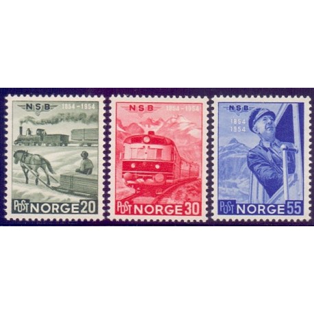Norge. 1954. Jernbanejubilæum. AFA nr. 398-400 ** stemplet postfrisk FDC
