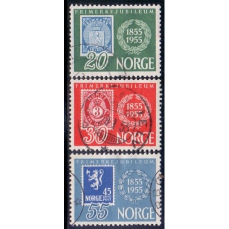 Norge. 1955. Frimærkets 100-års jubilæum. AFA nr. 404-06 ** stemplet postfrisk FDC