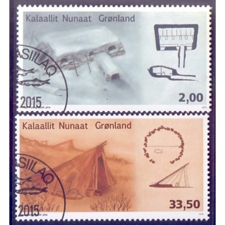 2015. 11,00 Kr. Grønlandsk arkitektur I. AFA nr. 708-09 postfrisk  stemplet FDC