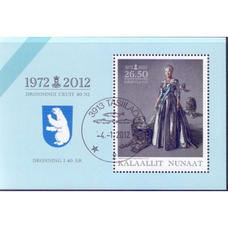 2012. 26,50 Kr. Dr. Margrethe 40 år, i miniark. AFA nr. 605 postfrisk stemplet