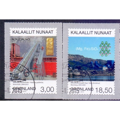 2015. 3,00-18,50 Kr. Minedrift VI. AFA nr. 697-98 postfrisk  stemplet