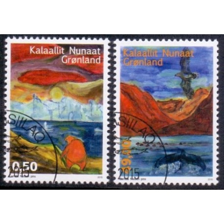 2015. 0,50-49,00 Kr. Grønlandske sange II. AFA nr. 693-94 postfrisk  stemplet