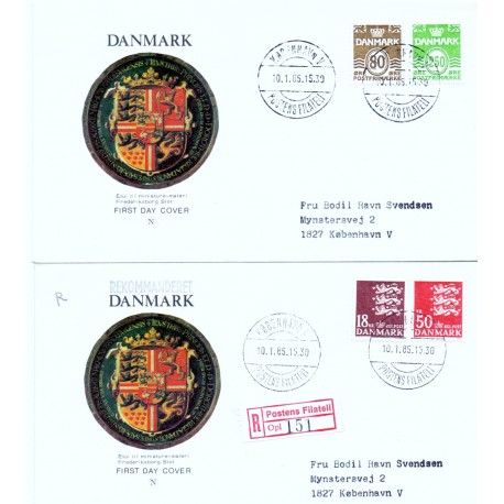 1985. Suppleringsværdier, AFA nr. 818-19, 823-24 på  FDC med enkeltmærke på  FDC med enkeltmærke , 4-blok