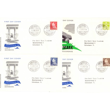 1965. Suppleringsværdier FLOUR papir,  AFA nr. 430F-33F på  FDC med enkeltmærke , 4-blok