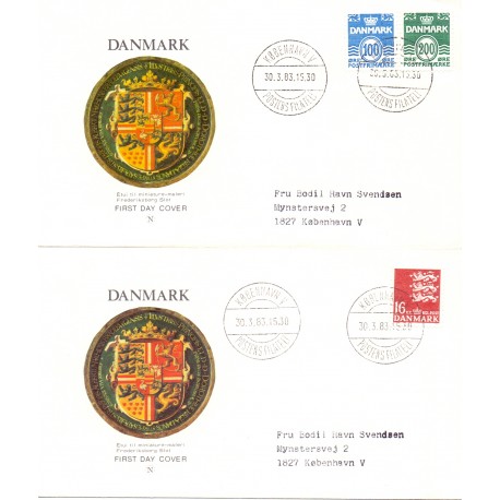 1983. Suppleringsværdier, AFA nr. 771-72, 777 på  FDC med enkeltmærke , 4-blok