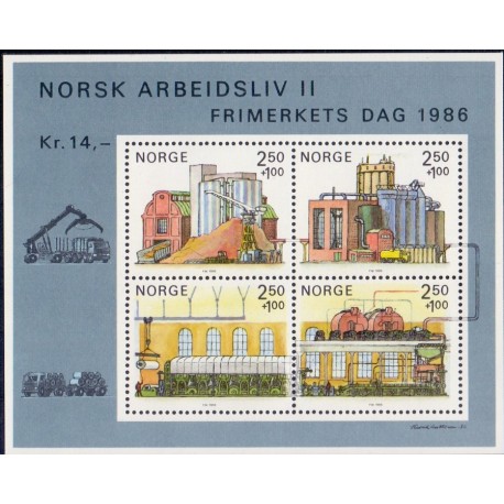 Norge. 1986. Erhvervsliv II miniark. AFA nr. 955 ** stemplet postfrisk FDC