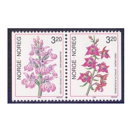Norge. 1990. Orkideer i parstykke. AFA nr. 1037Cv-38Ch ** stemplet postfrisk FDC