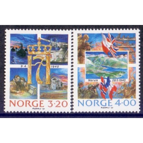 Norge. 1990. 50-året for besættelsen. AFA nr. 1040-41 ** stemplet postfrisk FDC