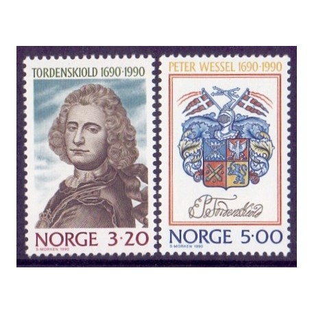 Norge. 1990. Tordenskjolds fødsel. AFA nr. 1046-47 ** stemplet postfrisk FDC