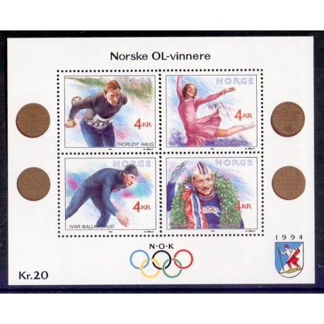 Norge. 1990. Norske vinter OL-vindere i miniark. AFA nr. 1050-53 ** stemplet postfrisk FDC