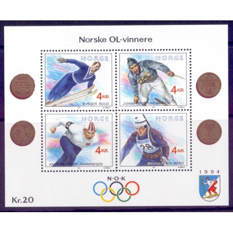 Norge. 1991.Norske OL-vindere i miniark. AFA nr. 1072-75 ** stemplet postfrisk FDC