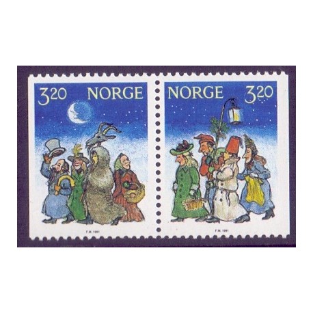 Norge. 1991. Julefrimærker i parstykke. AFA nr. 1076Cv-77Ch ** stemplet postfrisk FDC