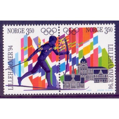 Norge. 1993. Vinter-OL i Lillehammer, parstykke.  AFA nr. 1137-38 **  stemplet postfrisk FDC