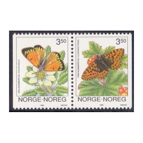 Norge. 1994. Sommerfugle i, parstykke.  AFA nr. 1142Cv-43Ch. **  stemplet postfrisk FDC
