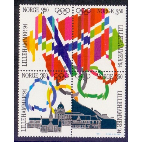 Norge. 1994. Vinter-OL i Lillehammer, 4-blok/sammentryk  AFA nr. 1146-49 **  stemplet postfrisk FDC