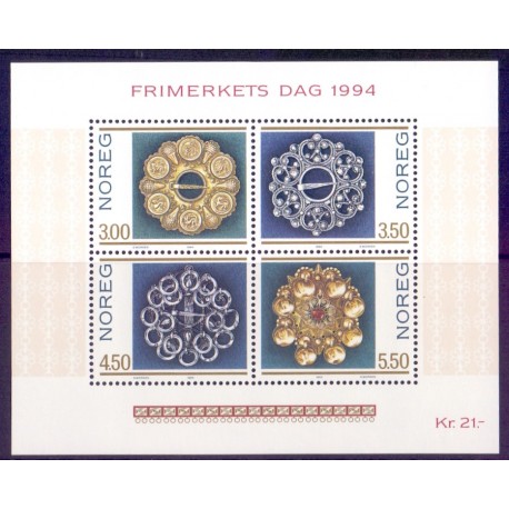 Norge. 1994. Frimærkets dag i miniark.  AFA nr. 1163-66 ** stemplet postfrisk FDC