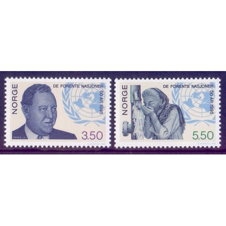Norge. 1995. FN's 50-års jubilæum. AFA nr. 1193-94 ** stemplet postfrisk FDC