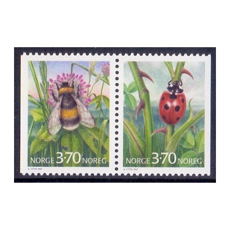 Norge. 1997. Humlebi og mariehøns, i parstykke. AFA nr. 1238Cv-39Ch ** stemplet postfrisk FDC