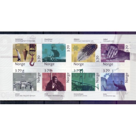 Norge. 1997. Posten i 350 år III,  miniark. AFA nr. 1247-54  ** stemplet postfrisk FDC