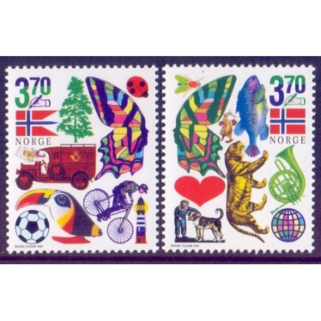 Norge. 1997. Børnenes frimærkeklup. AFA nr. 1261-62  ** stemplet postfrisk FDC