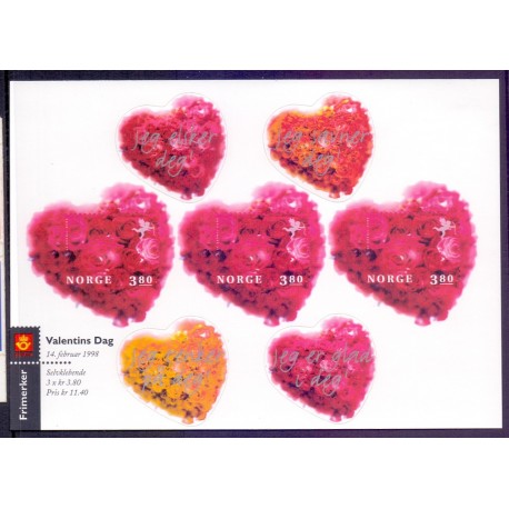 Norge. 1998. Valentins dag, i miniark. AFA nr. 1275  ** stemplet postfrisk FDC