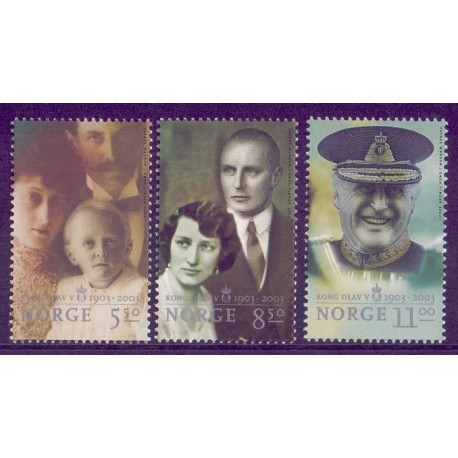Norge. 2003. Kong Olav 100 årsdagen.. AFA nr. 1460-62 **  stemplet postfrisk FDC
