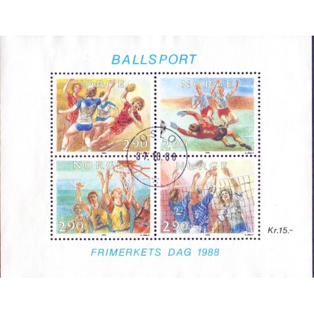 Norge. 1988.  Boldspil miniark AFA nr. 1001-04 ** stemplet postfrisk FDC