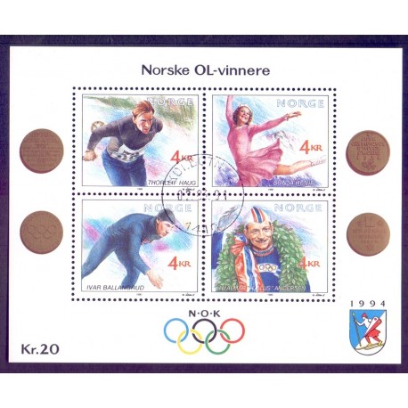 Norge. 1990. Norske vinter OL-vindere i miniark. AFA nr. 1050-53 ** stemplet postfrisk FDC