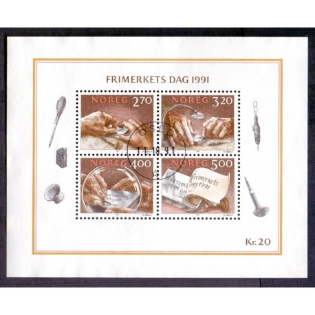 Norge. 1991.Frimærkets dag i miniark. AFA nr. 1068-71 ** stemplet postfrisk FDC