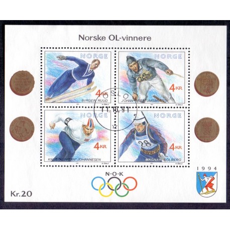 Norge. 1991.Norske OL-vindere i miniark. AFA nr. 1072-75 ** stemplet postfrisk FDC