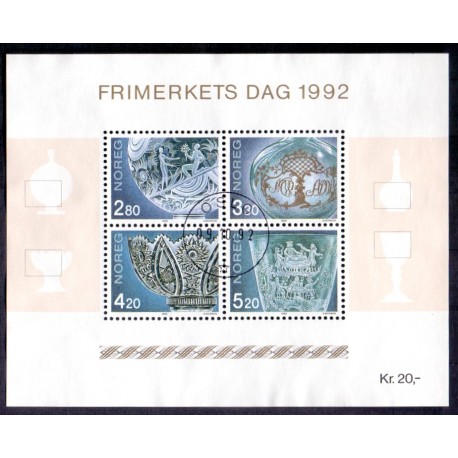 Norge. 1992. Frimærkets dag i miniark. AFA nr. 1099-1102 ** stemplet postfrisk FDC