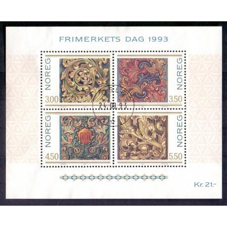 Norge. 1993. Frimærkets dag i miniark.  AFA nr. 1133-36 **  stemplet postfrisk FDC