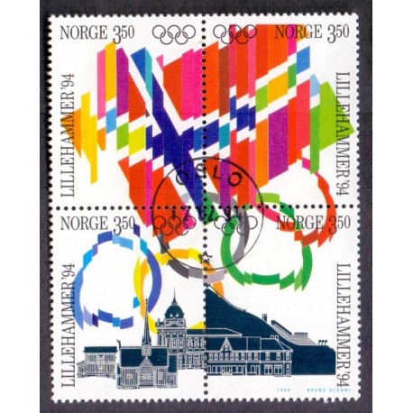Norge. 1994. Vinter-OL i Lillehammer, 4-blok/sammentryk  AFA nr. 1146-49 **  stemplet postfrisk FDC