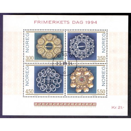 Norge. 1994. Frimærkets dag i miniark.  AFA nr. 1163-66 ** stemplet postfrisk FDC