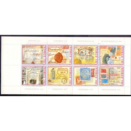 Norge. 1995. Posten 350 år i miniark. AFA nr. 1185-92 ** stemplet postfrisk FDC