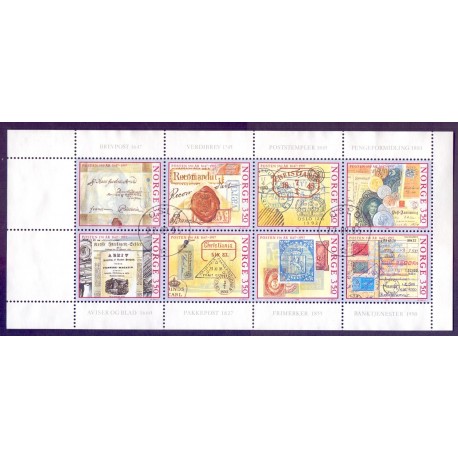 Norge. 1995. Posten 350 år i miniark. AFA nr. 1185-92 ** stemplet postfrisk FDC
