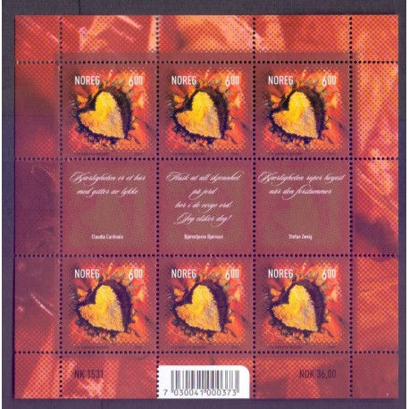 Norge. 2004. Valentinsdag, i ark AFA nr. 1485 ** stemplet postfrisk FDC