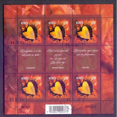 Norge. 2004. Valentinsdag, i ark AFA nr. 1485 ** stemplet postfrisk FDC