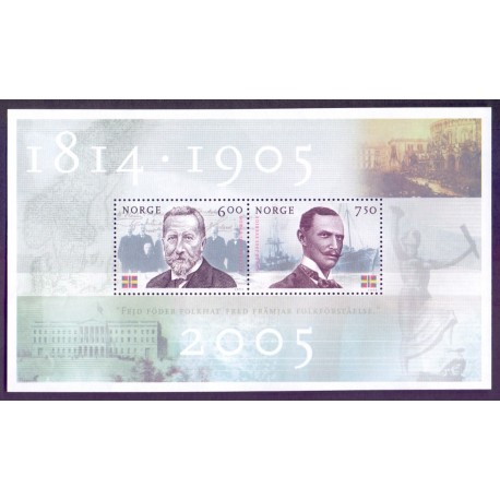 Norge. 2005.  Unionen mellem Sverige og Norge, i miniark, AFA nr. 1524-25  ** stemplet postfrisk FDC