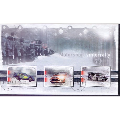 Norge. 2007. Motorsport - Vinterrally, i miniark.  AFA nr. 1594 **  stemplet postfrisk FDC