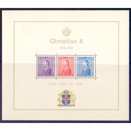 Island. 1937. Chr. X. Sølvjub. I miniark. AFA nr. 190-92  ** postfrisk st. stemplet FDC