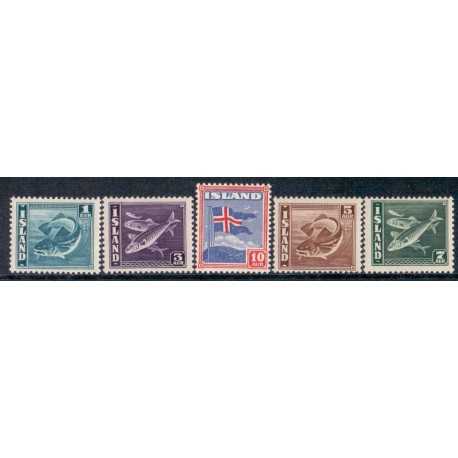 Island. 1939. Fisk- og flagserie. AFA nr. 210-14 **  postfrisk st. stemplet FDC
