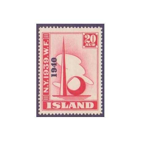 Island. 1940. Verdensudstillingen med OVERTRYK. 20 Aur. AFA nr. 219 **  postfrisk st. stemplet FDC